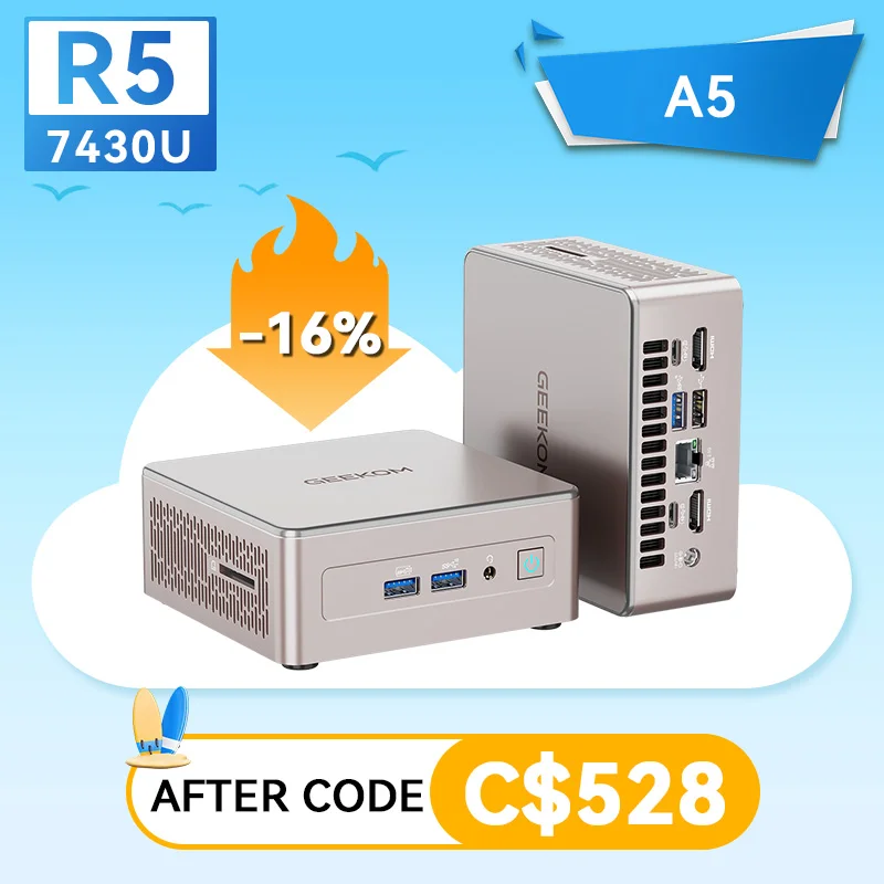 GEEKOM A5 Mini PC with AMD R5-7430U image