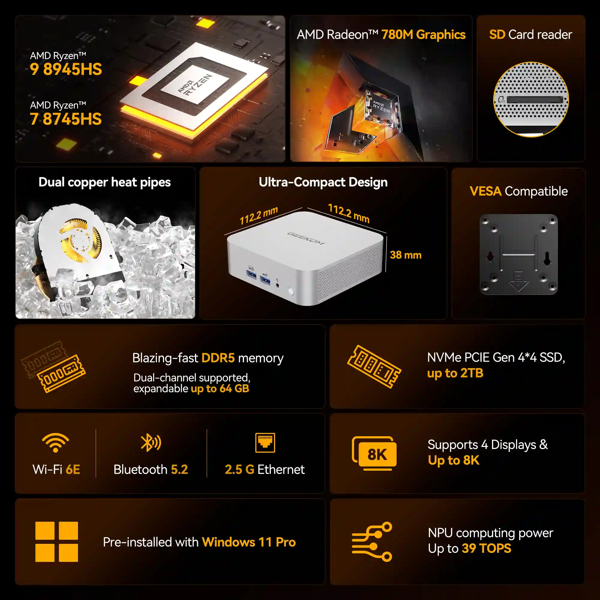 GEEKOM A8 AI Mini PC AMD Ryzen™ 7 8745HS alternate image